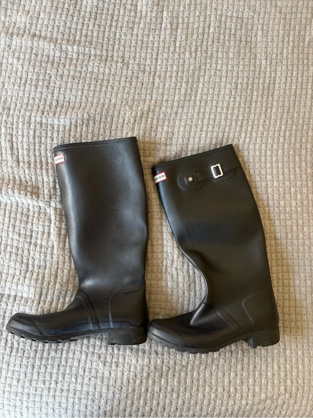 Hunter Black Foldable Tall Rain Boots with Branded Drawstring Bag